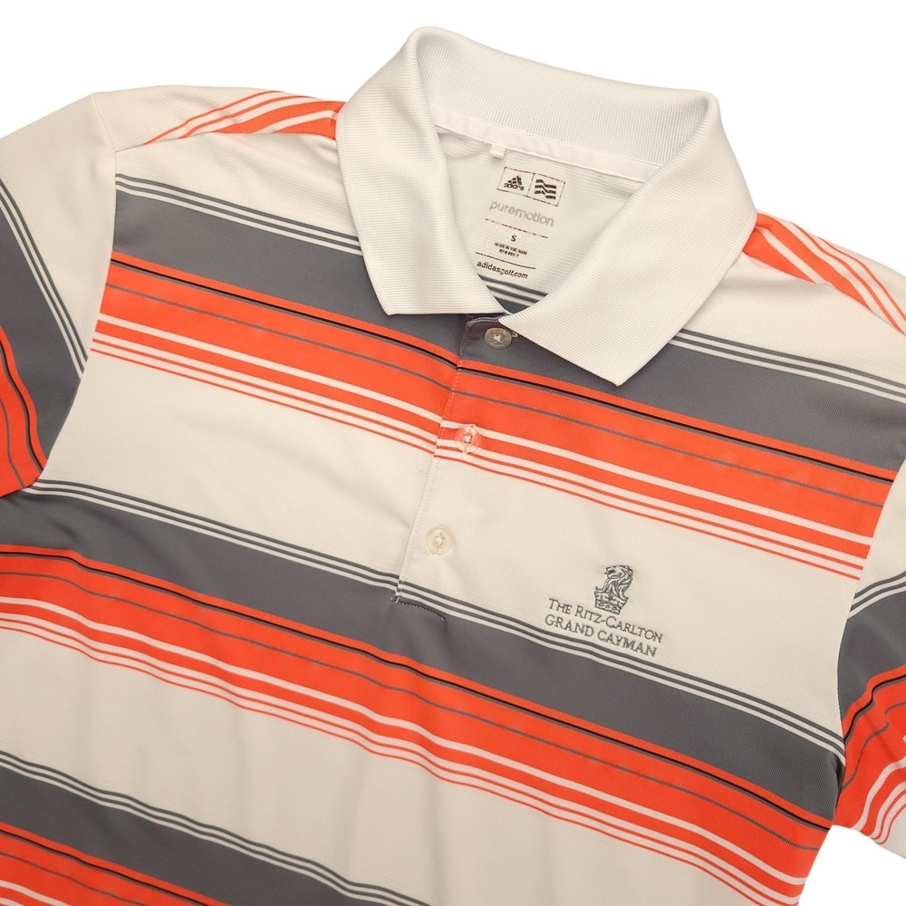 Adidas Puremotion Polo Shirt Mens S White Stripe Ritz Carlton Golf Performance